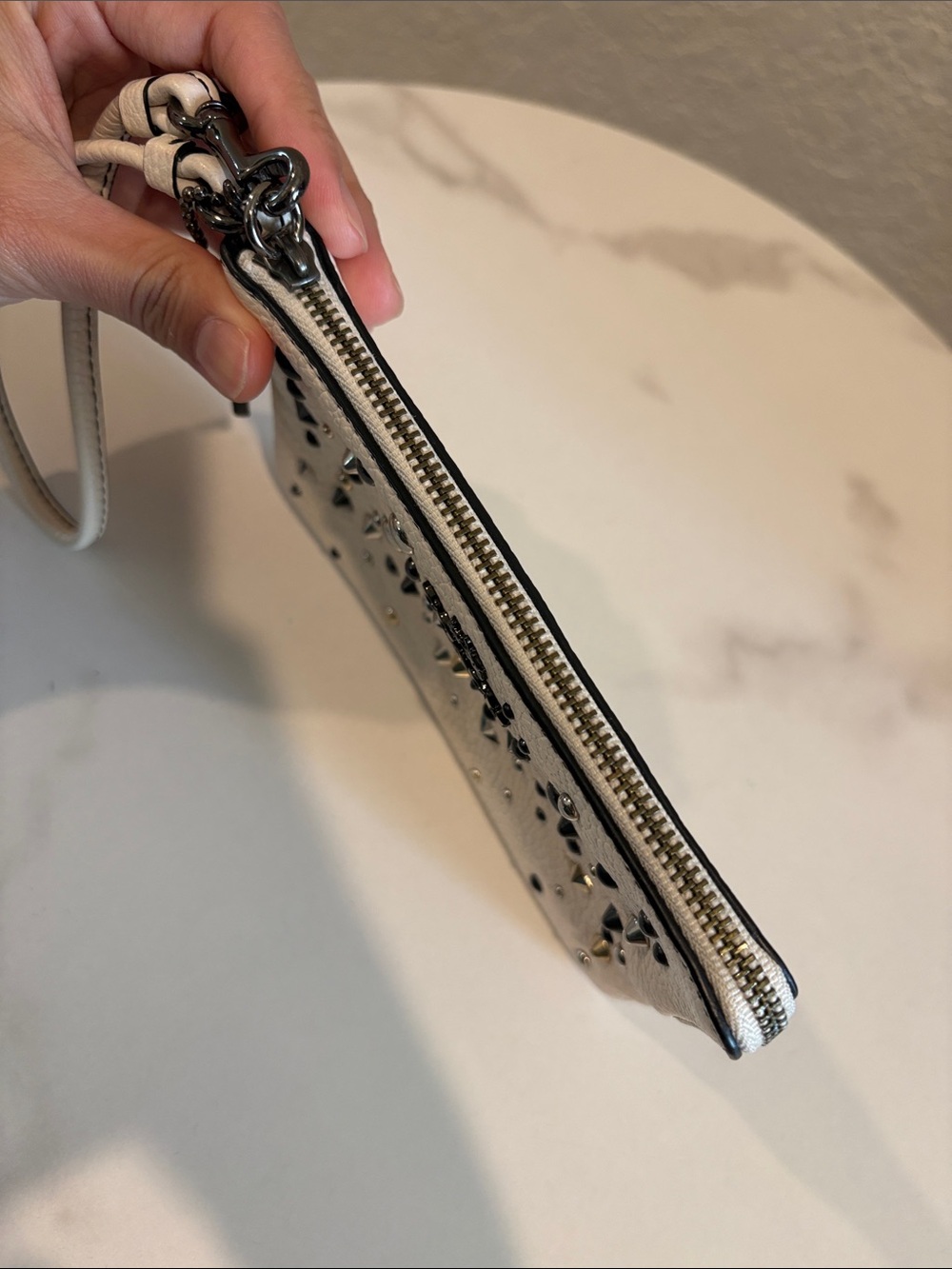 Coach White Leather Wristlet with Mixed Metal Studs - Picture 9 of 14